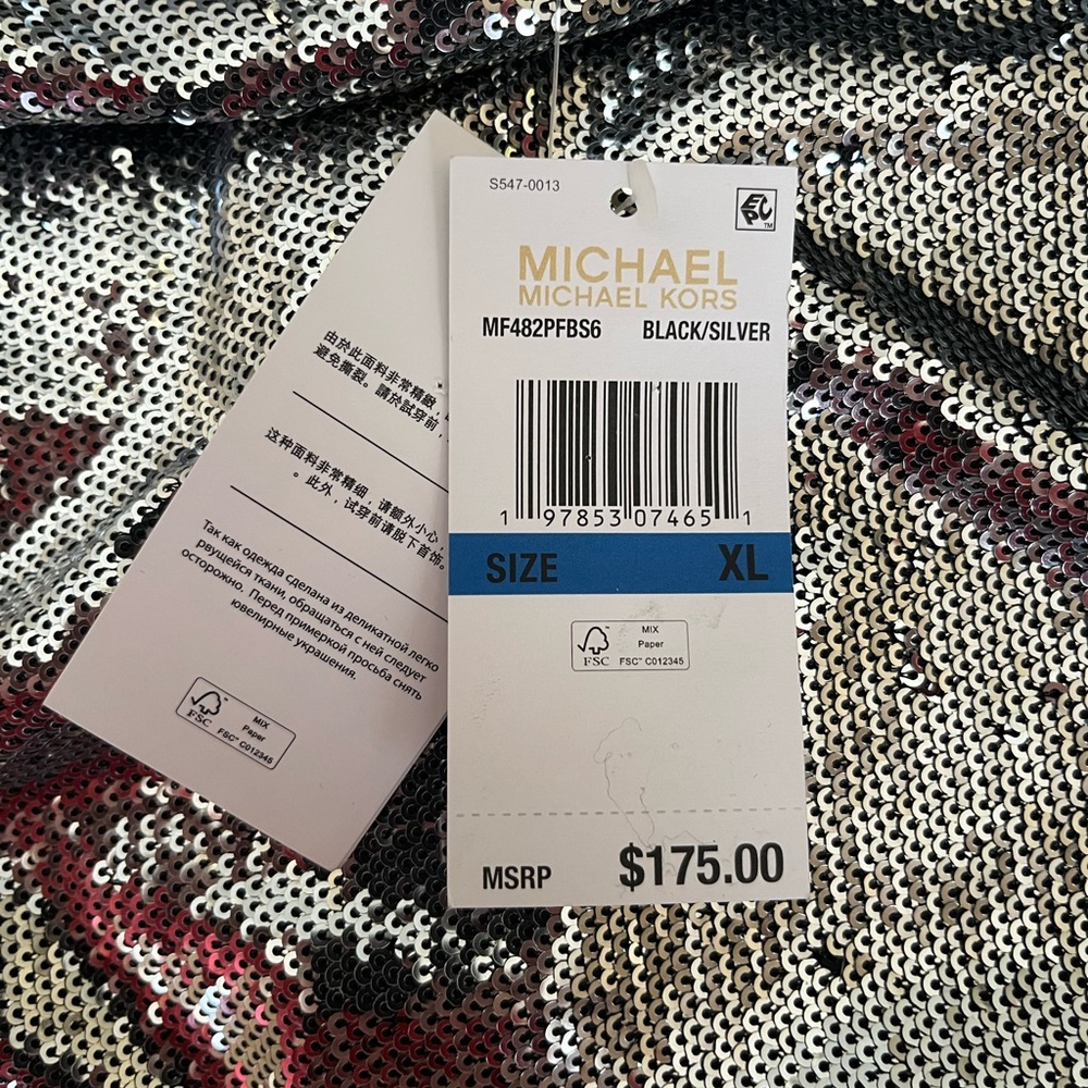 NWT Michael Kors Sequined Funnel Neck Mini Dress Silver Sequin & Black XL - Picture 6 of 16